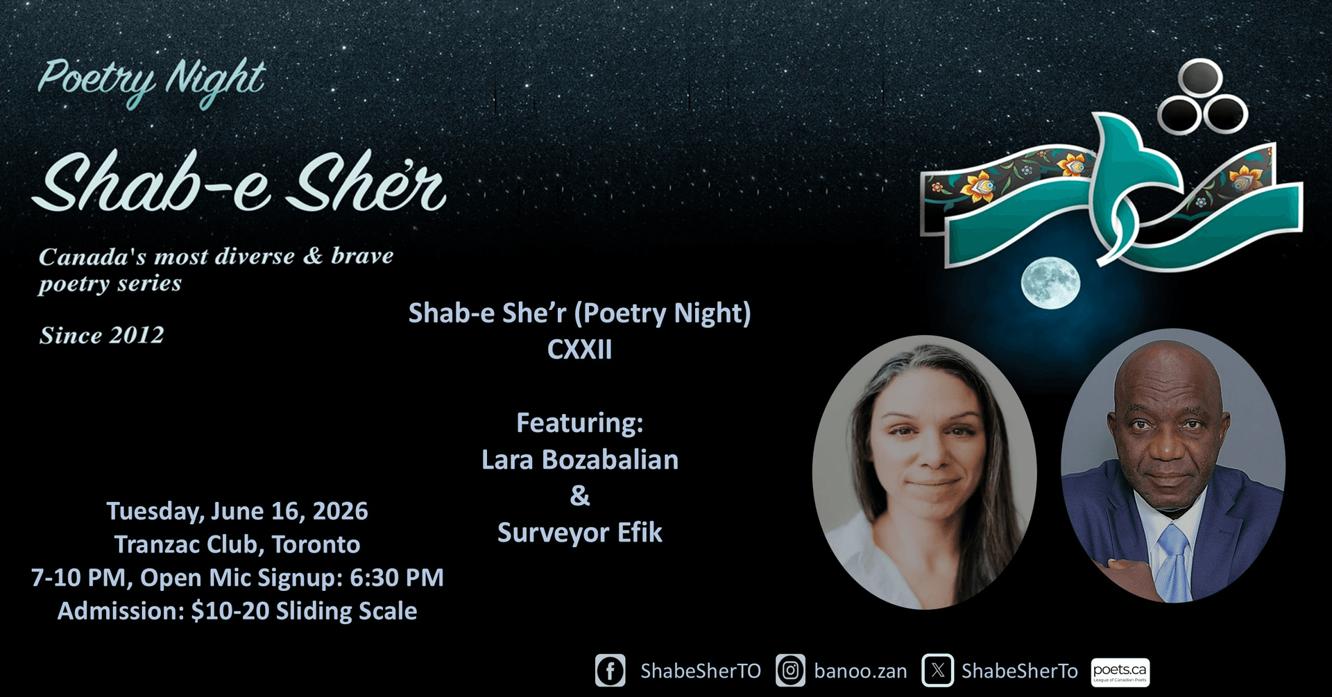 پوستر شب شعر فارسی با حضور Lara Bozabalian و Surveyor Efik